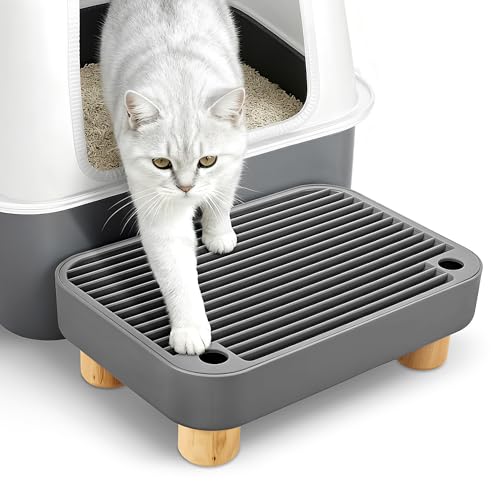 Cat Ramp Litter Box Step with Wooden Base &ndash; Anti-Tracking, Non-Slip Ramp for Kittens, Senior Cats...