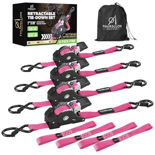 Image of Retractable Ratchet Straps (4-Pack) - 1in x 10ft, Pink Ratchet Straps
