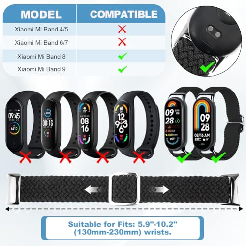 AXFEE Nylon Loop Straps Compatible with Xiaomi Smart Band 9/8, Elastic Nylon Watch Strap, Soft Breathable Sport Braided Straps, Adjustable Replacement Wristband for Women Men - Image 4