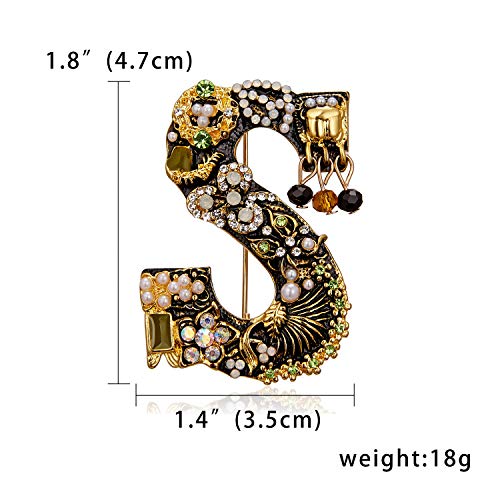 Image of Initial Brooch Pins A-Z 26 Letters Brooches For Women Colorful Enamel Alphabet Pin Pearl Crystal Lapel Pin