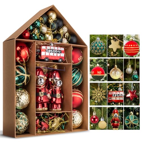 La Mejor Recopilación de Esferas los mejores 10. 43 PUNKZZ Esferas Navideñas Kit de 70Pcs, Esferas Adornos con Diferentes de Pelota, para Decoración DIY de Arbol de Navidad, Decoración de Fiestas Festivas (Oso de Vacaciones)