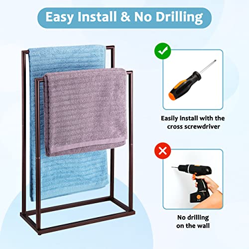 Free Standing Towel Rack, 2 Tier Oil Rubbed Bronze Tall Towel Racks For Bathroom Floor Outdoor Poolside, Stainless Steel Towel Drying Rack, Decluttr #TOP6
