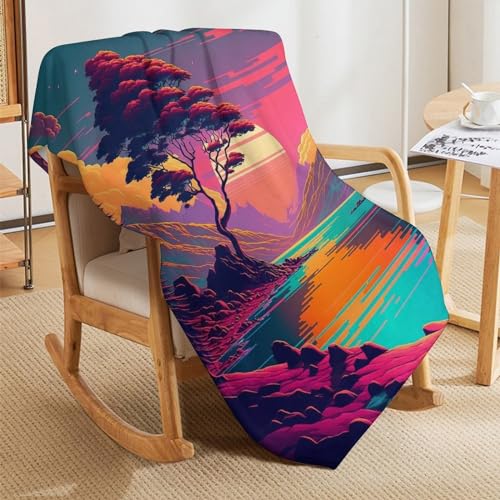 Couverture Légère en Polaire Flannel Impression 3D Rétro Canapé