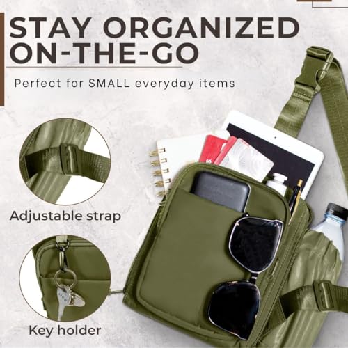 BUNSO Everyday Small Crossbody Bags for Women, Water-Resistant Sling Bag for Men with Waterbottle Holder, 7” x 2.5” x 9”3