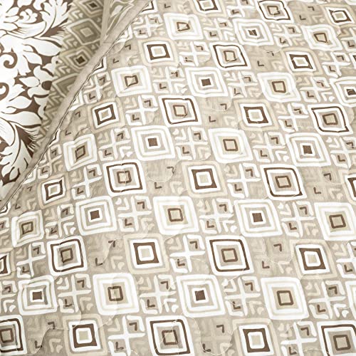Image of Lush Decor Boho Stripe Reversible Cotton Quilt 3-Piece Set, King, Neutral - Bold Colorful Bohemian Bedding Set