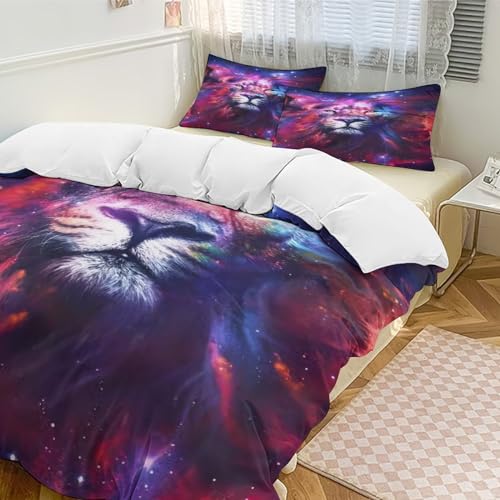 Housse de couette lion en microfibre douce parure de lit King de qualité - 3