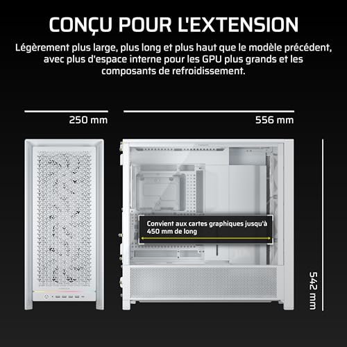 CORSAIR Frame 5000D RS Boîtier Modulaire Mid-Tower à Haut Débit d'air – 4X Ventilateurs RS Pré-Installés, Système de Support pour Ventilateur InfiniRail – Blanc