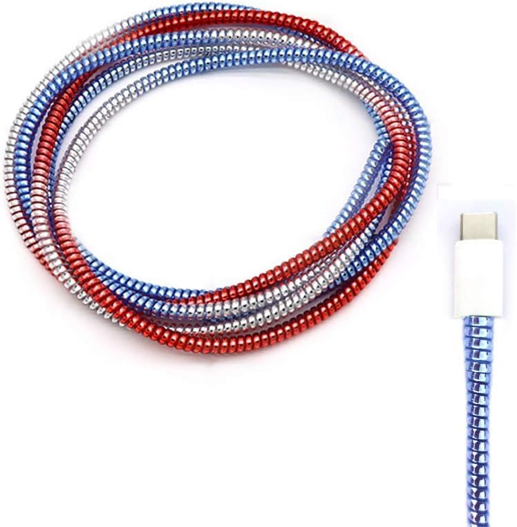 Image of Redclip Metallic Finish Cable Spiral Protector /Wire Repair /Pet Cord Protector /Headphone Saver, 1.5 Meters (2 Pcs), Cable Wrap /Cover for Mac Charging Cable, USB Tube, Earphone (Silver-Red-Blue)
