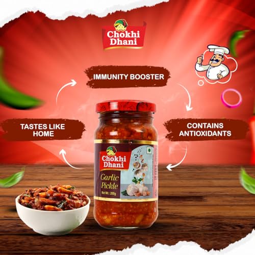 Image of Chokhi Dhani Lahsun ka Achar Garlic Pickle | Tangy and Spicy | (Pack of 3, 200g Each)