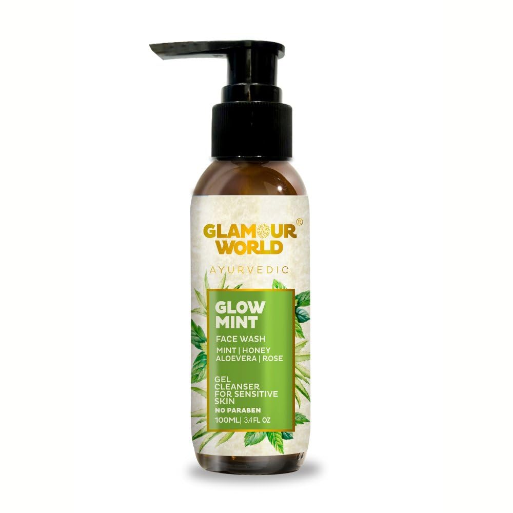 Glamour World Ayurvedic Glow Mint Face Wash| Antimicrobial face wash that cleanses skin without any dryness. Helps to control rash, pimples | Enriched with Neem | | | Rose |