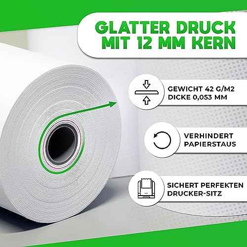 V1 Trade Thermorollen 57mm x 40m x 12mm (50 Stück) - Kassenrollen 57mm Thermo für Registrierkasse - EC Rollen aus Thermopapier 42 g / m2 - Bonrollen Thermo 57mm für Bondrucker