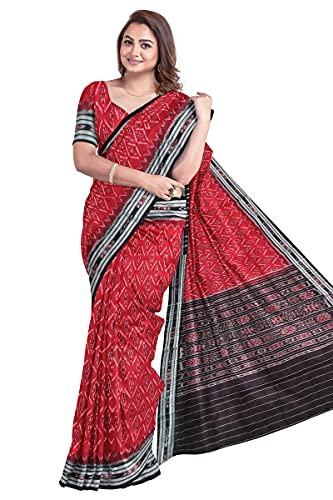 Image of Odisha Sambalpuri Handloom Ikat Women's Cotton Saree, Odisha Handloom Handmade Pure Cotton Khandua Saree, Ikkat Orissa Traditional Handloom Saree Without Blouse