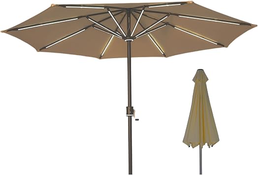 ZT 3m LED Solar Patio Umbrella, Outdoor Market Umbrella with Dual Color Lights & 5V USB Charging, Solar Powered Umbrella for Garden Backyard Pool Deck