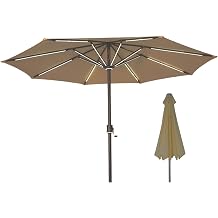 ZT 3m LED Solar Patio Umbrella, Outdoor Market Umbrella with Dual Color Lights & 5V USB Charging, Solar Powered Umbrella for Garden Backyard Pool Deck