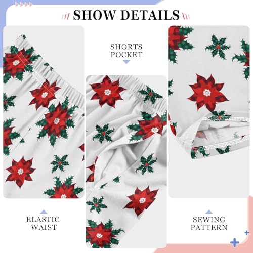 CaTaKu Boys Buffalo Poinsettia Christmas Pants for Boys Girls Wide Leg Sweatpants Kids Long Bottoms with Pockets Size 6-14Y4