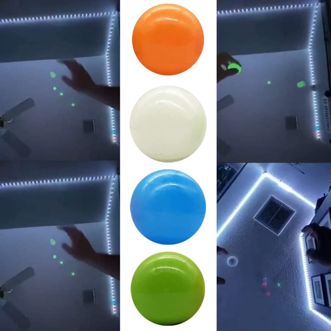 Pack De 4 Bolas Pegajosas Luminosas De 4,5 Cm – Juguete Anti-Estrés Y Sensorial Que Se Pega Al Techo (Colores Fluorescentes)