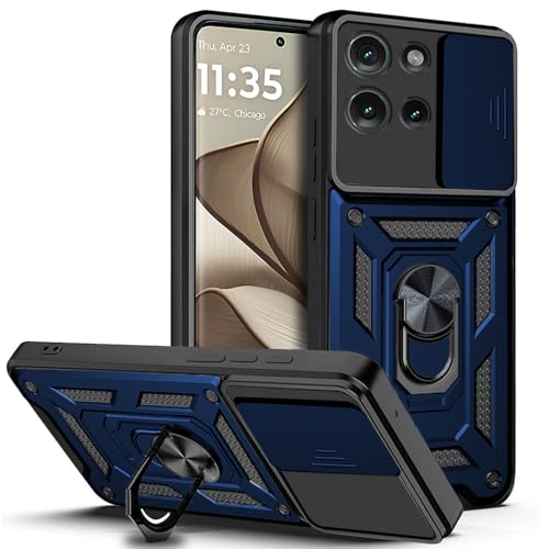 Image of AESTMO Polycarbonate Tough Armor Motorola Moto Edge 50 5G Bumper Back Case Cover | Ring Holder & Sliding Camera Shield Cover | 360 Degree Protection Back Case Cover for Motorola Moto Edge 50 5G(Blue)