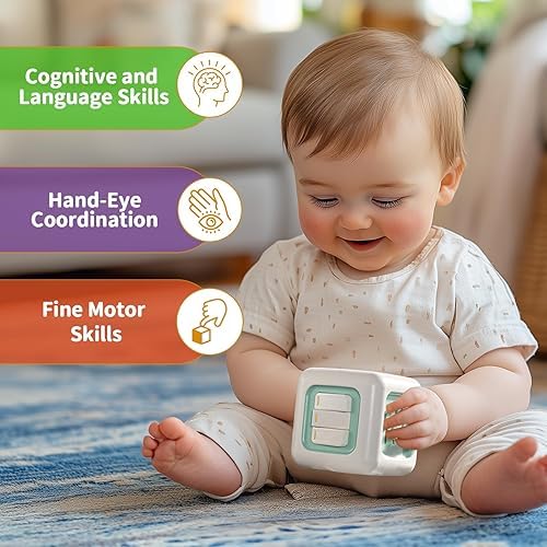 Image of Brand Conquer Montessori Busy Cube for Toddlers 1-3,Car Travel Toys Busy Board Activity Cube,Learning Stocking Stuffers Educational Birthday Gifts Baby 12-18 Months (Fan Learning 6 in 1 Light Geen)