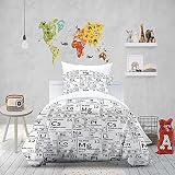 UQZHZL Juego de Funda Nórdica Cama 90 Funda de Edredón de Microfibra Suave de Impresión De Letras En Blanco Y Negro en 3D con Cierre de Cremallera con 2 Fundas de Almohada para Niños Adolescentes Adul