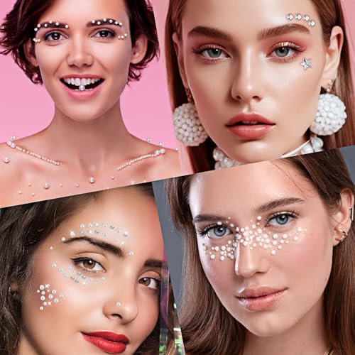 YUXIANLB Face Gems Hair Jewelry, Self Adhesive Heart Star Face Jewels Gem Stickers, Stick on Rhinestones Sticker for Hair, Eye, Body, Makeup, Crafts, Rave Accessories Festival Decals - Image 6