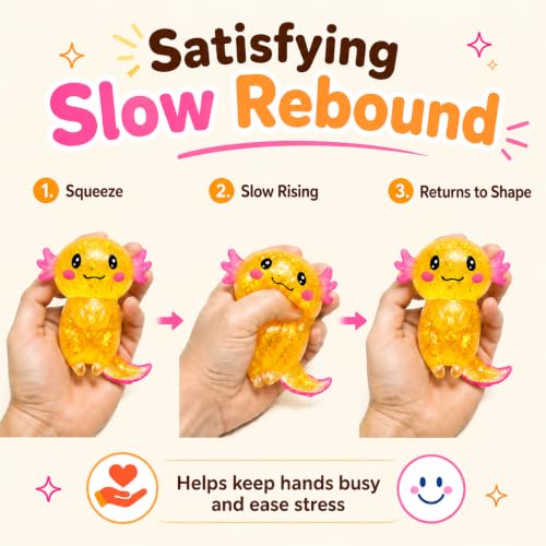 Axolotl Squishy Stress Ball, Soft TPR Squeeze Toy, Cute Axolotl Fidget Toy for Stress Relief, Anxiety Calming Sensory Toy for Kids Adults(Orange Long Tail Axolotl) - image 5