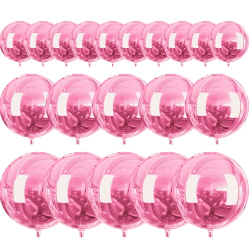 PartyWoo Pearl Pink Foil Balloons 20pcs Different Sizes Pack of 22 15 10 Inch Large Round Foil 4D Inflatable Mirror Ball Mylar Balloons for Baby Shower Birthday Gender Reveal Party Decorations