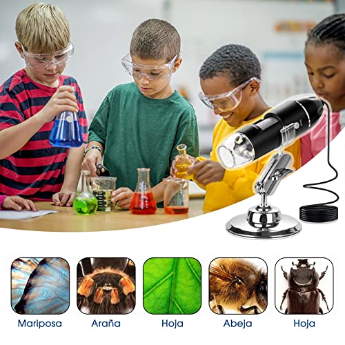 50X to 1600X USB Digital Microscope - Portable Handheld Electronic Microscope - 8 LED Magnification Endoscope Camera with Case and Stand - Compatible for Android Windows 7 8 10 Linux and Mac OS