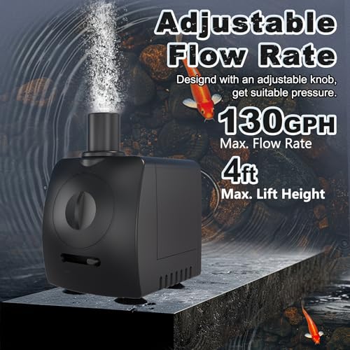 SongLong Submersible Pump 130GPH Ultra Quiet 4ft High Lift for Fountains, Hydroponics, Ponds, Aquariums & More……