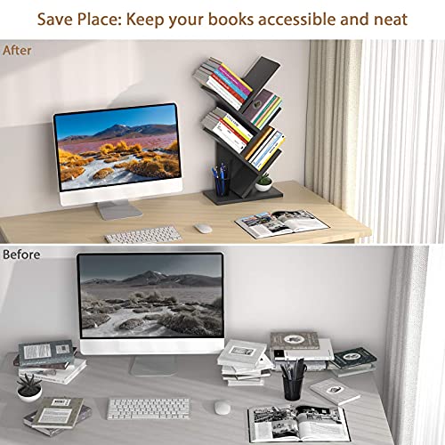 Topfurny Tree Bookshelf, 4-Tier Book Storage Organizer Shelves Floor Standing Bookcase, Wood Storage Rack For Office Home School Shelf Display For Cd/Magazine/Book -Black #TOP5