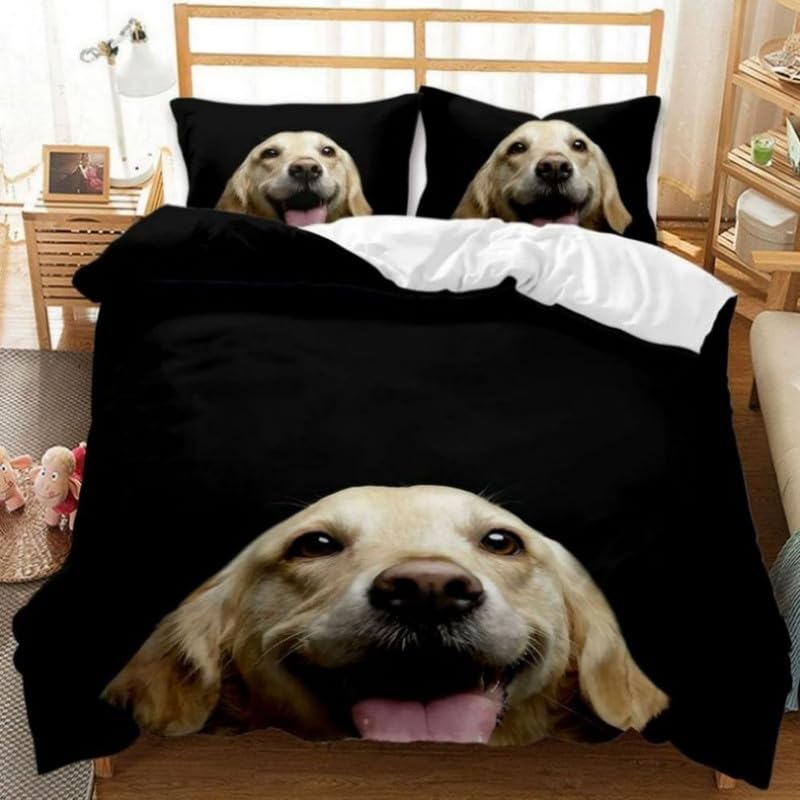 Housse de couette 220x240 respirante en microfibre douce 110g/㎡ motif Labrador