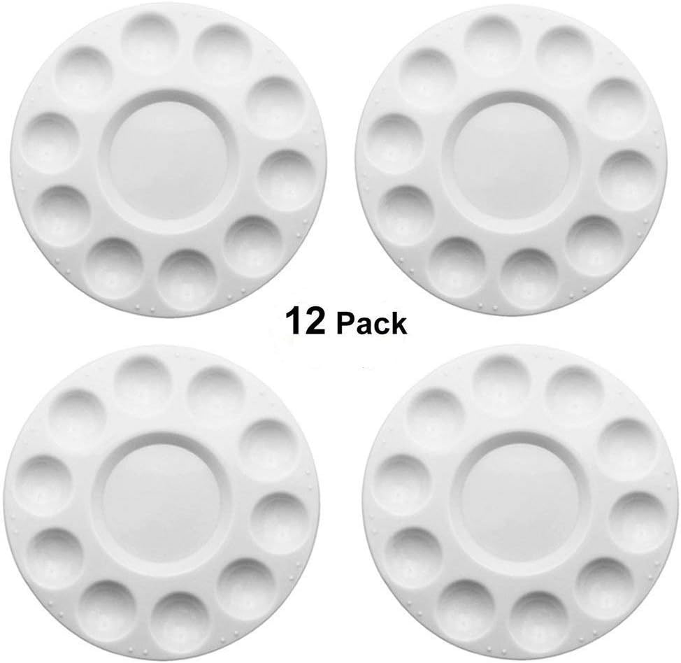 Plastic Paint Tray Palettes,12 Pcs Round Paint Palettes for DIY Craft Professional Art Painting