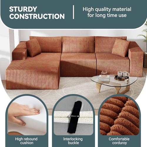 Image of Cloud Modular Sectional Sofa with L-Shaped Chaise, Orange | Deep Seat