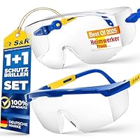 S&R Schutzbrille Arbeitsschutzbrille Schutzbrillen Set – Augenschutzbrille mit Schutzgläsern, Sicherheitsgläsern, UV-Schutzbrille, Überbrille für Brillenträger, Laborbrille, Safety Glasses