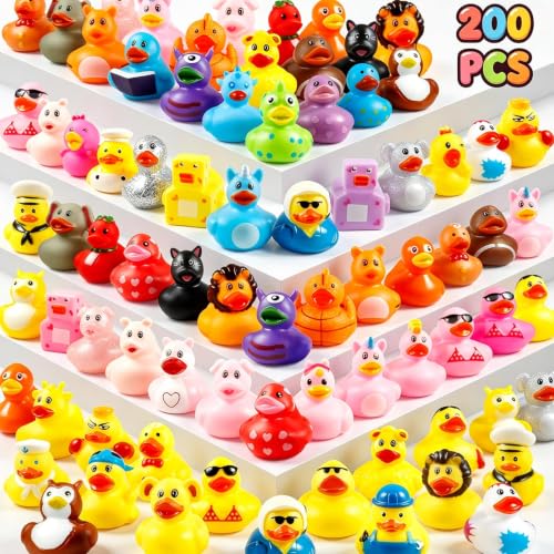 200 Pcs Rubber Ducks Random Assortment Ducks Bulk for Jeeps Ducking 2 Mini Rubber Duckies for Baby Toddler Bath Toys Kids Pool Toys Birthday Gifts Party Favors