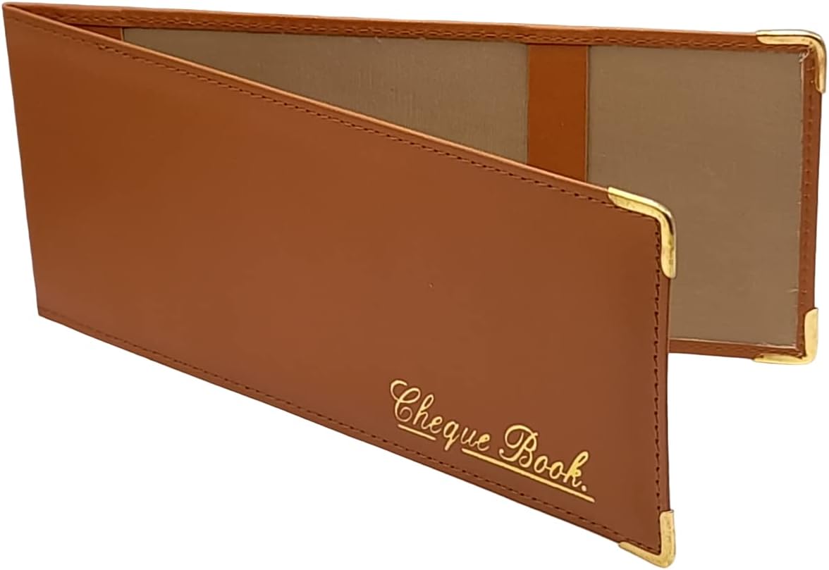 Beige Folding Leather StyleCheque Book Holder/Leather Style Cheque Book Cover
