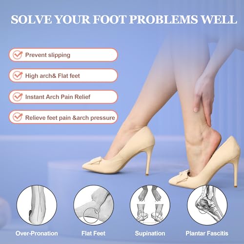 Image of 6 Pairs Arch Support Inserts for Women & Men, Reusable Arch Support Cushions for Plantar Fasciitis Relief, Shoe Insoles for Flat Feet, Sandals, Heels, Work Shoes