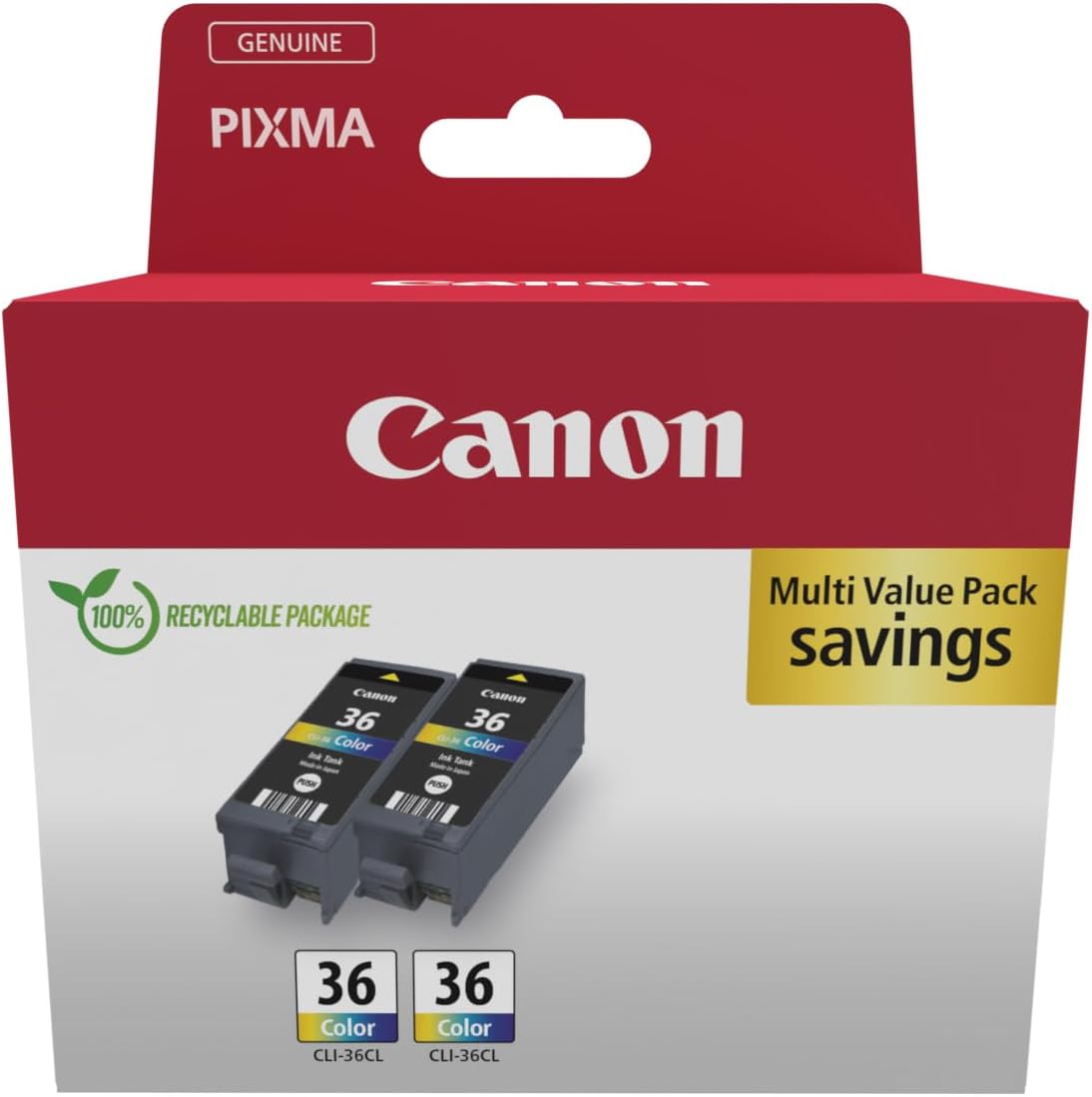 CLI-36 TWIN Pack of 2 cartridges (2x Colour) Genuine (Recycled Cardboard Multipack)