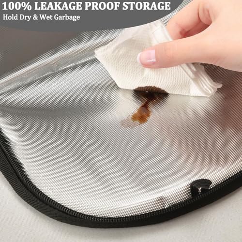 Image of Car Trash Can Black White Bow Car Garbage Bag with Lid Hanging Waterproof Leak Proof Vehicle Storage Bin