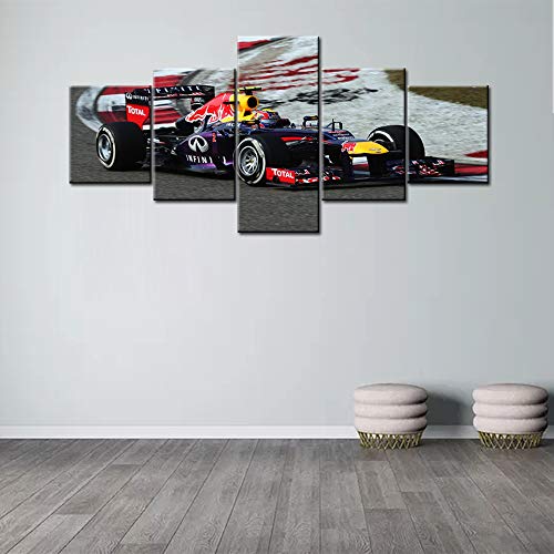 5 Panels Red Bull F1 Racing Car In Black And White Posters Canvas Framed Wall Art Sports Car Pictures Printed On Canvas Painting Artwork For Living Room Bedroom Interior Decoration - 50''Wx24''H #TOP2
