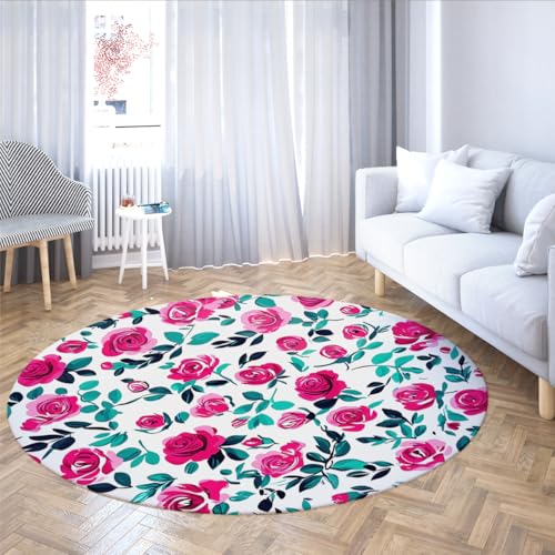 Tapis ronds 240cm de salon style moquette botanique rose - 5