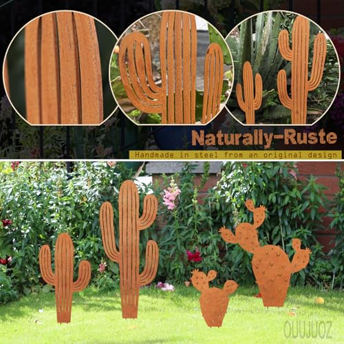 image for OUUJUOZ 2pcs Metal Cactus Outdoor Decor,Metal Plants Prickly Pear Cact