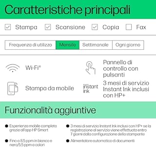 HP DeskJet 4220e 588K43, Stampante Multifunzione a Getto d'Inchiostro A4 a Colori, Fronte e Retro Manuale, 8,5 ppm, Wi-Fi, ADF, Fax da mobile, 3 Mesi di Inchiostro Instant Ink Inclusi, Bianca