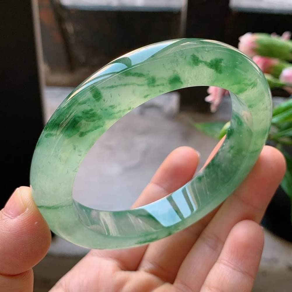 Brazalete De Jade Natural Para Mujer, Verde Auténtico Con Certificado, Flores Flotantes De Hielo, Barra Redonda Fina, Joyería De Jadeíta