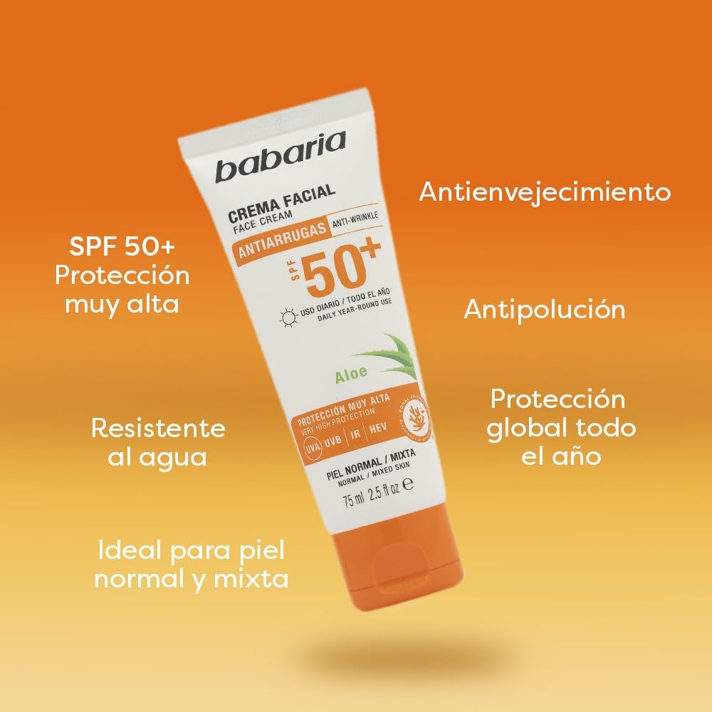 Amazon.com: Babaria Aloe Vera Facial Sun Cream SPF 50+ UVA/UVB 75ml :  Beauty & Personal Care