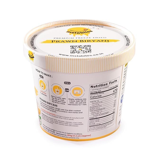 Image of Instabites Ready to Eat Prawn Biryani Cup 65g, No Added Preservatives and Ready to Eat in Minutes - Pack of 5