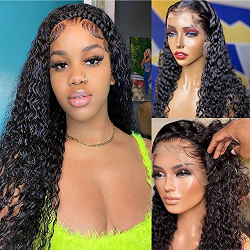 vanlov Brazilian Deep Wave Human Hair Lace Front Wigs with Baby Hair Glueless Lace Frontal Wigs Human Hair Pre Plucked Remy Hair Wigs for Black Women Deep Curly Lace Front Wigs Human Hair Short Wig