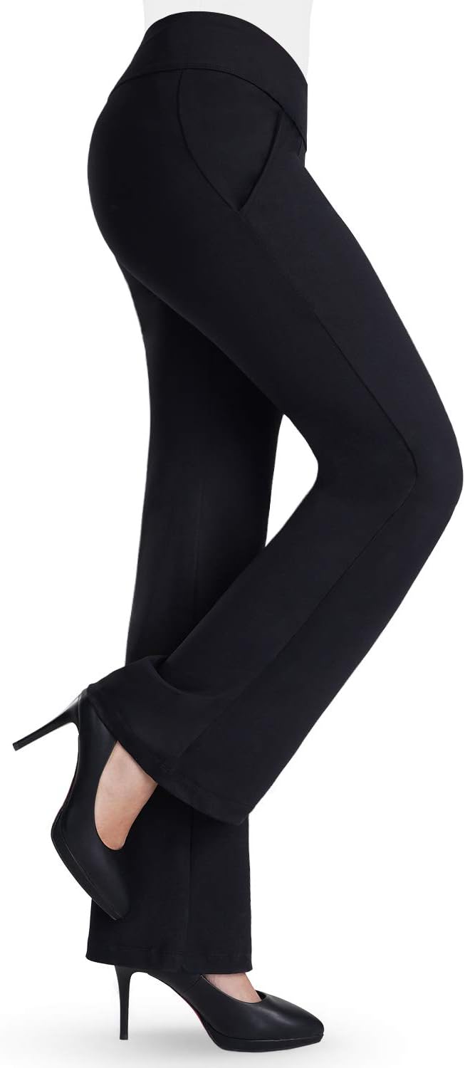 Balleay Art Bootcut Yoga Pants for Women with Pockets - Dress Yoga Pants Long Bootleg Workout Pants (Black,Small)