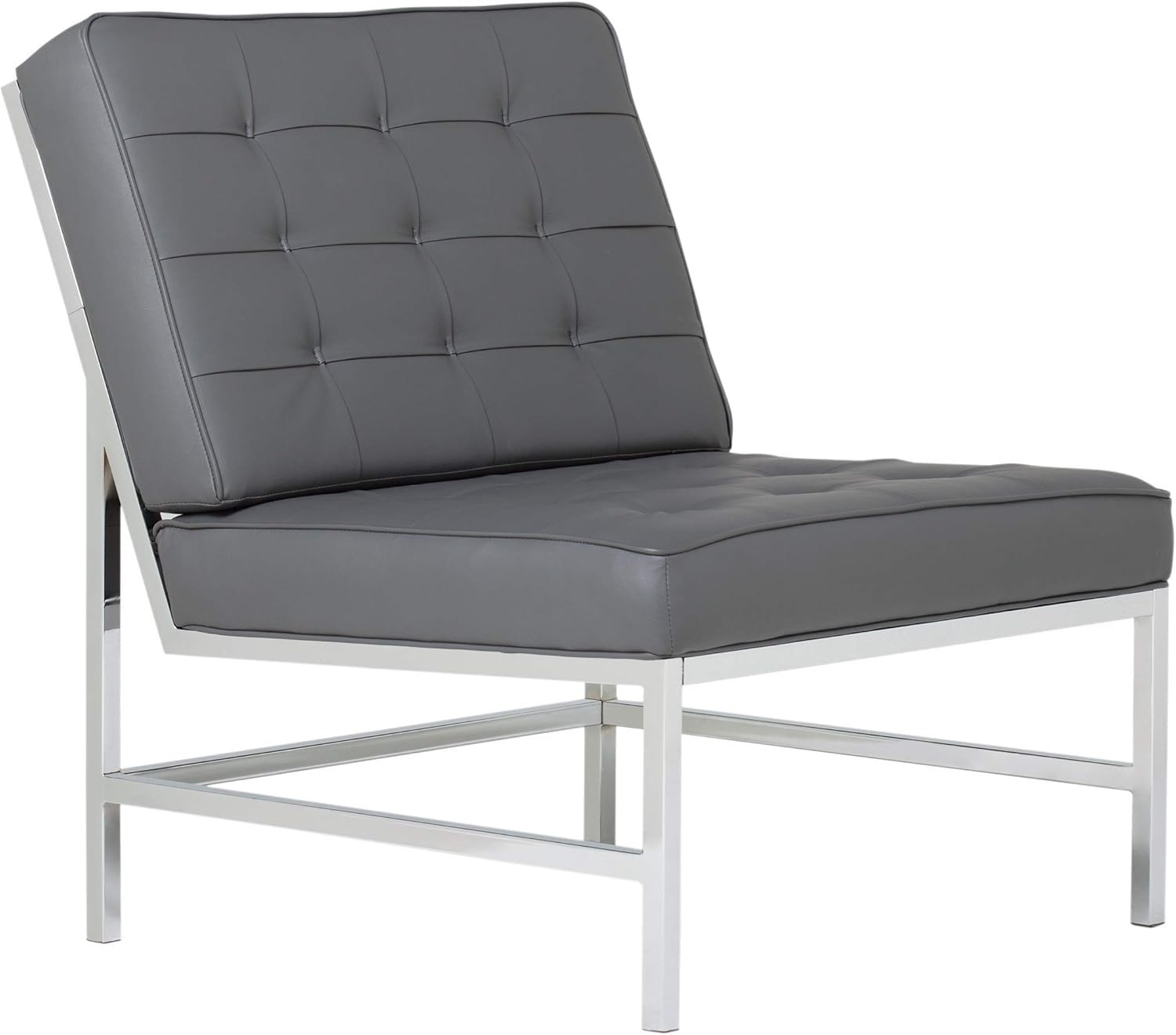 INDIAN DECOR 41451 Classic Modern Accent Chair Lounge Chair with Stainless Steel Frame for Living Room Bedroom, Bonded Leather, Grey Cushion-image-28
