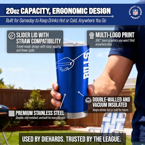 Image of Buffalo Bills NFL 20oz Stainless Steel Insulated Tumbler, Slider Lid