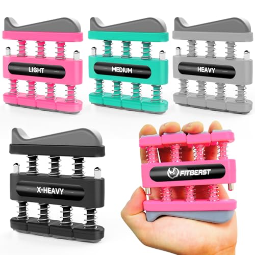 FitBeast Finger Strengthener, Finger Exerciser 4-Pack, Hand Exerciser for Improve Dexterity and Strength in Fingers, Hands, Forearms–Grip Strength Trainer for Musicians, Climbers (4 Piece Set)